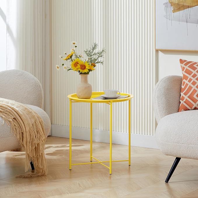 VECELO Side/End Table, Folding Round Metal Anti-Rust and Waterproof Outdoor or - Image 5