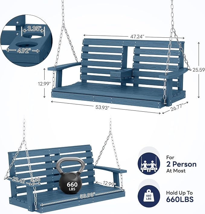 KINGYES Outdoor Hanging Patio Swing Set of 2, 2 Seat Swing Chair - Image 3