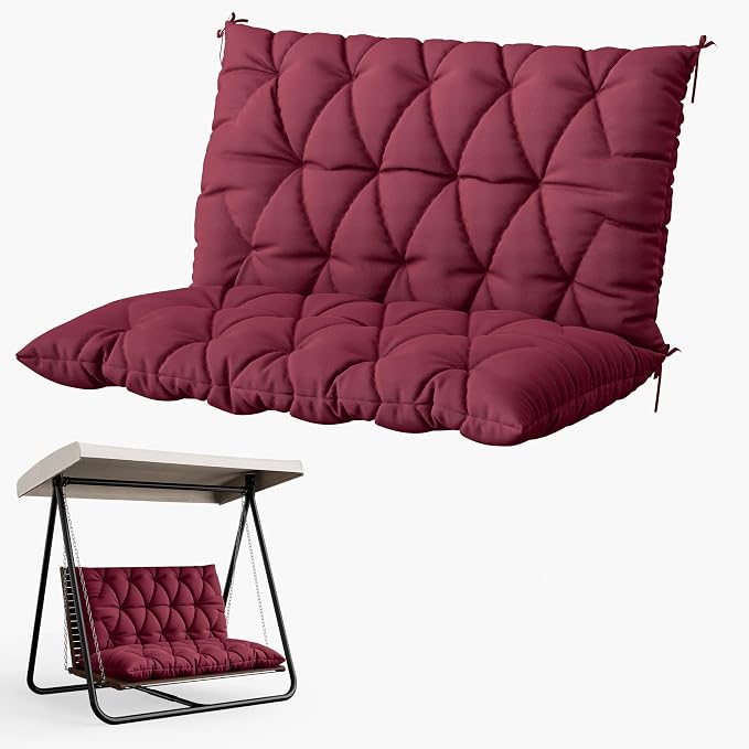 Porch Swing Cushion with Backrest 2-3 Seater Outdoor Bench Cushions Waterproof by Snubbull