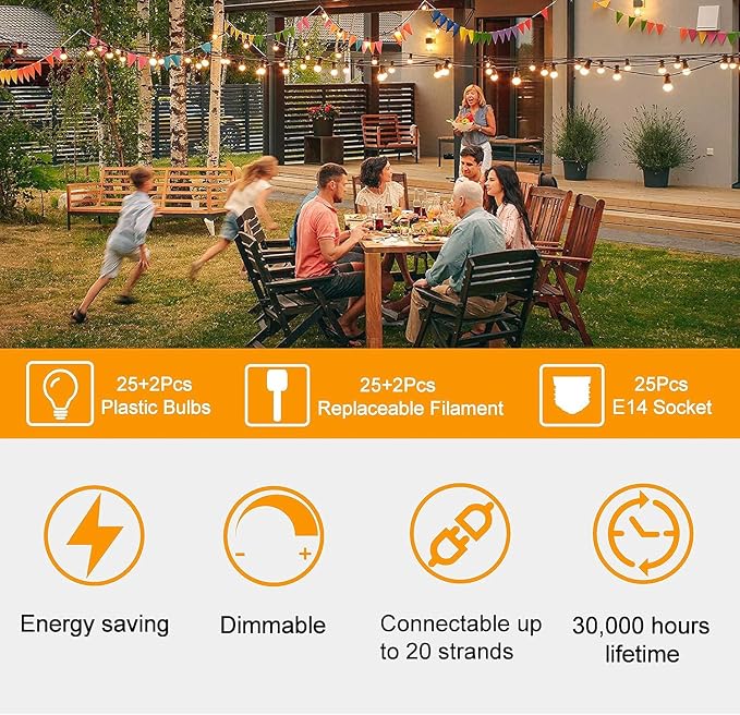ZOTOYI Outdoor String Lights, 25 FT Bistro Lights - Image 5