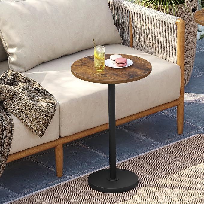 Round Side End Table for Small Spaces, Pedestal Style Martini Drink Side Table - Image 7