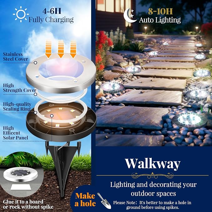 SOLPEX Solar Ground Lights, 12 Pack Solar Lights Outdoor Waterproof, 8 LED - Image 3