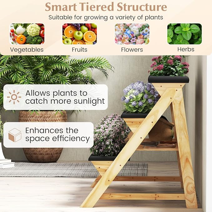 Giantex 3-Tier Vertical Raised Garden Bed, Wood Elevated Planter Box - Image 5