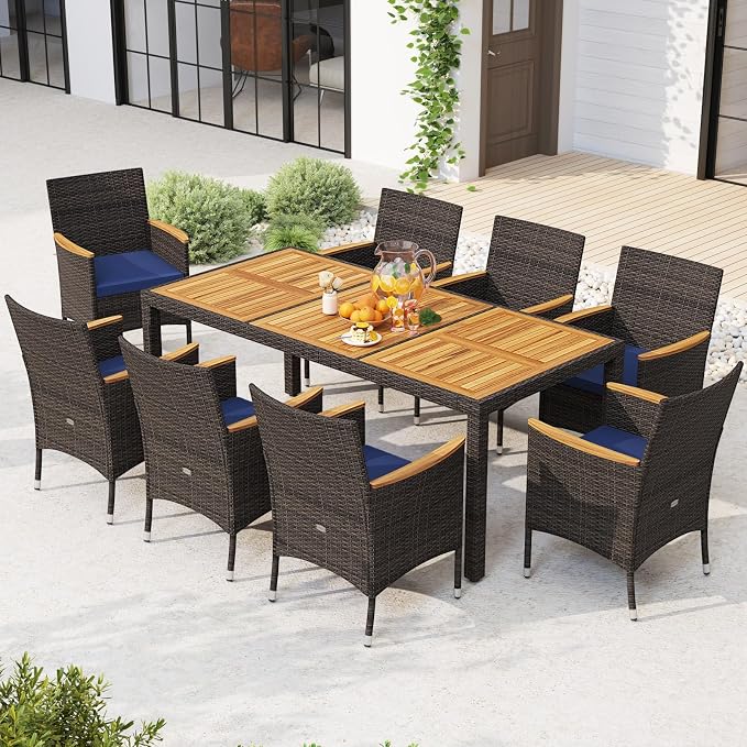 Tangkula 9 Pieces Rattan Outdoor Dining Set - Image 2