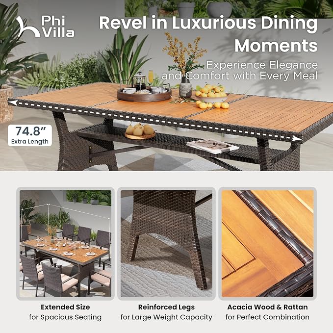 PHI VILLA Outdoor Dining Table for 6/8, Large Farmhouse Modern Furniture for - Image 8