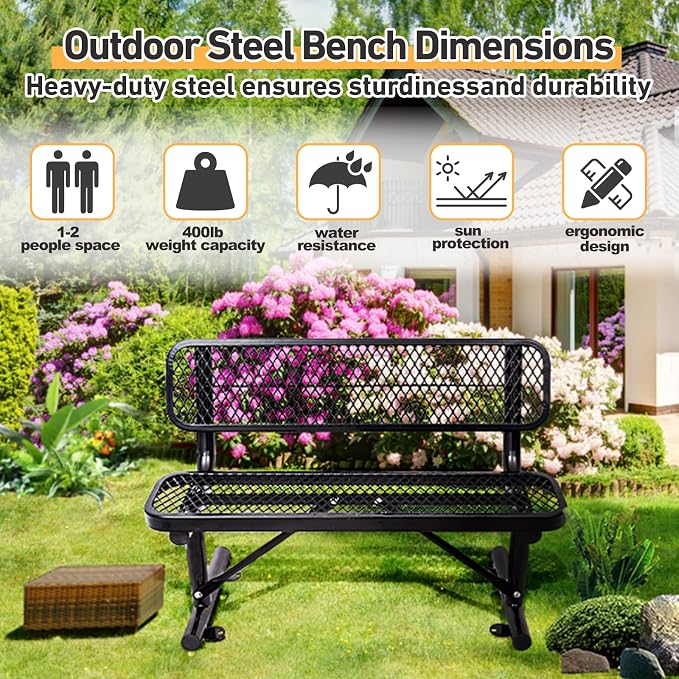 4FT/48INCH Heavy Duty Metal Park Bench - Image 3