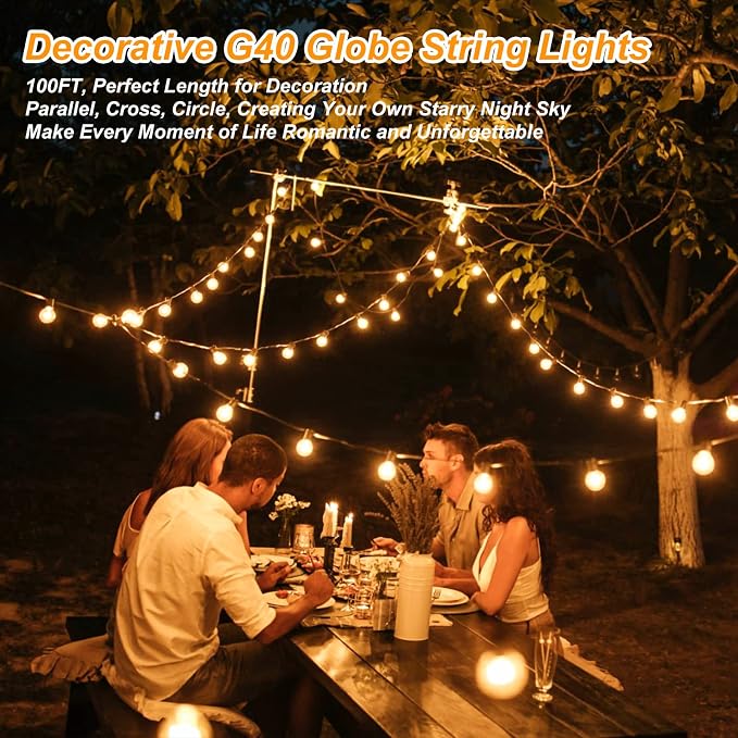 200ft Outdoor G40 LED Globe String Lights Dimmable Waterproof Shatterproof - Image 6