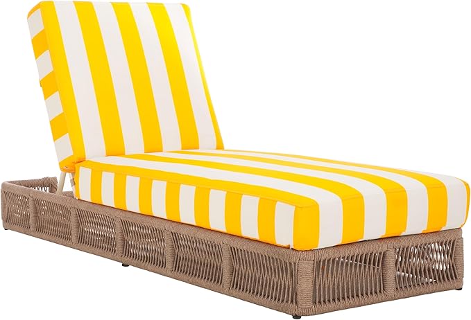 SAFAVIEH Outdoor Collection Gillian Heather Tan & Yellow Stripe Chaise Lounge - Image 4