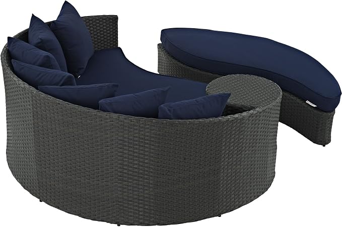 Modway Sojourn Wicker Rattan Outdoor Patio Sunbrella Fabric Daybed in Canvas - Image 5