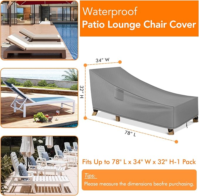 WLEAFJ Patio Chaise Lounge Cover Waterproof, Heavy Duty Outdoor Lounge Chair - Image 2