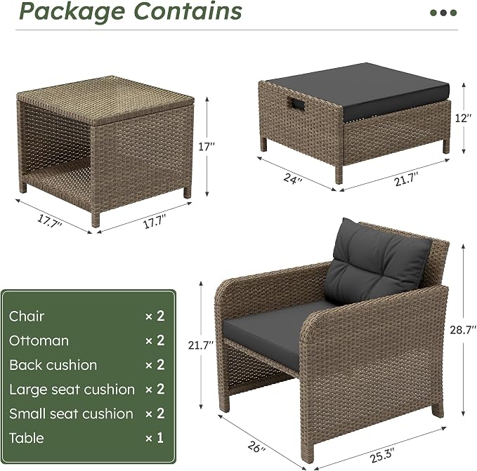 LHBcraft Balcony Furniture 5 Piece Wicker Patio Furniture Set, Outdoor - Image 7