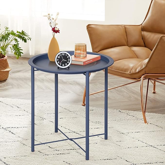 VECELO Side/End Table, Folding Round Metal Anti-Rust and Waterproof Outdoor or - Image 4