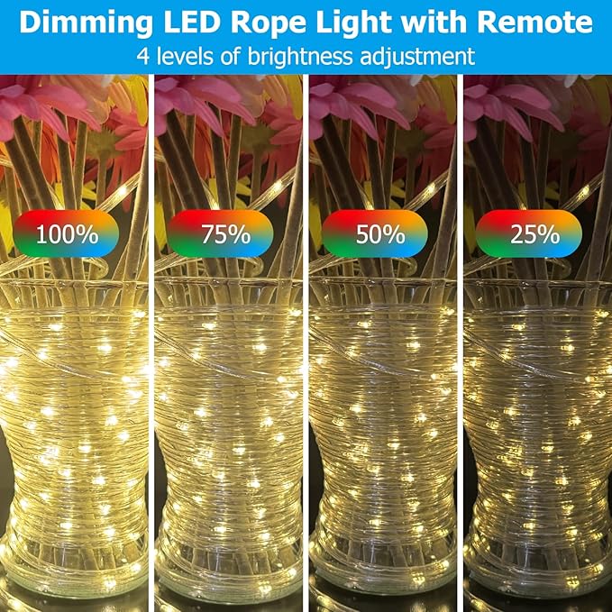 100ft Outdoor Rope Light, IP68 Waterproof 25 Color Changing String Lights - Image 5