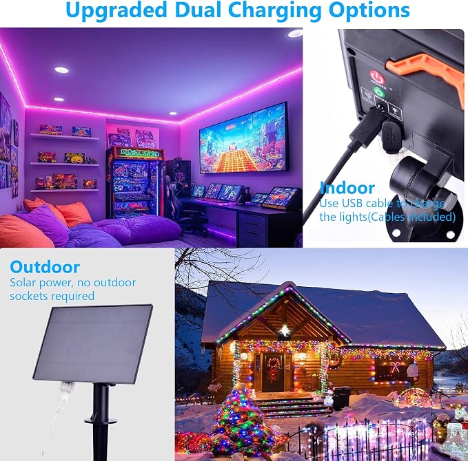 Solar Rope Lights Outdoor Waterproof, 66Ft 200 LED String Light Fairy Solar - Image 7