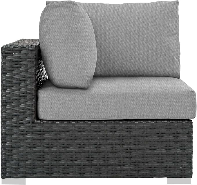 Modway Sojourn Wicker Rattan Outdoor Patio Sunbrella Fabric Corner in Canvas - Image 3