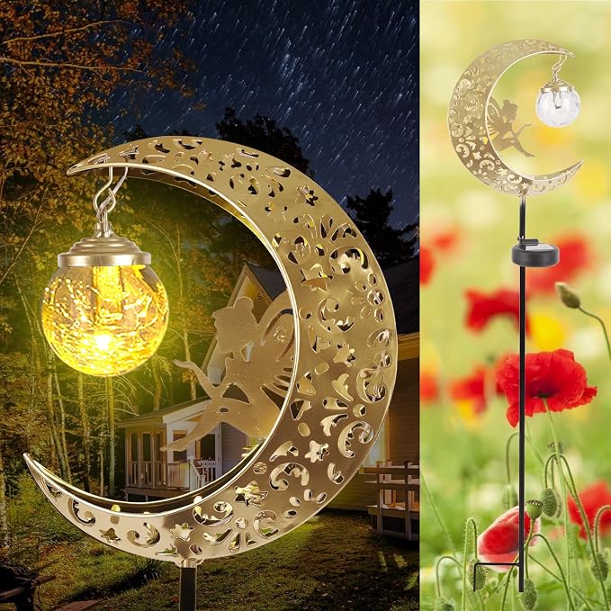 Solar Lights Outdoor Waterproof Fairy Moon Crackle Glass Lights - Image 4