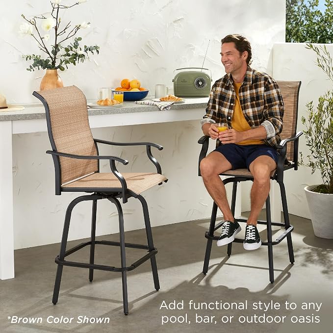 Best Choice Products Set of 2 Swivel Barstools, Bar Height Outdoor Chairs - Image 2