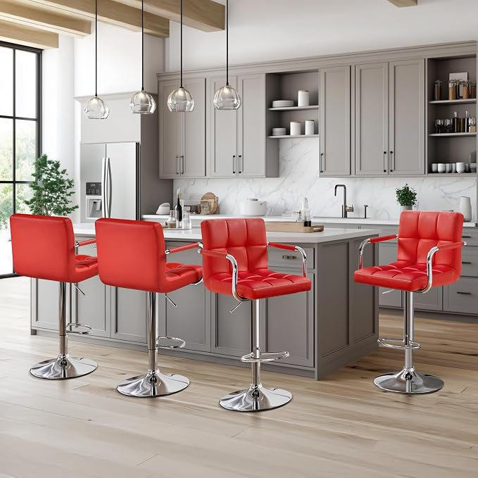 Yaheetech Bart Stools Set of 4, PU Leather Adjustable Barstools - Image 2