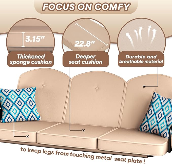 3 Seat Outdoor Porch Patio Swing - Image 6