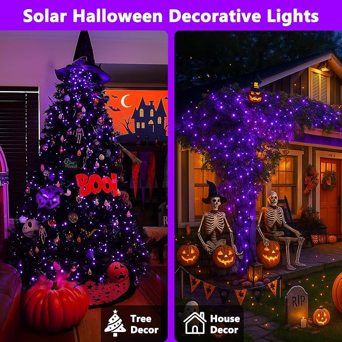 4 Pack Purple Solar Halloween Lights Outdoor Waterproof, 180FT 320 LED Solar - Image 5