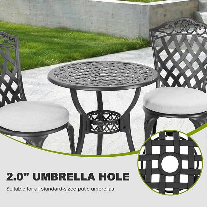 NUU GARDEN Patio Bistro Set 3 Piece, Outdoor Cast Aluminum Bistro Table and - Image 9