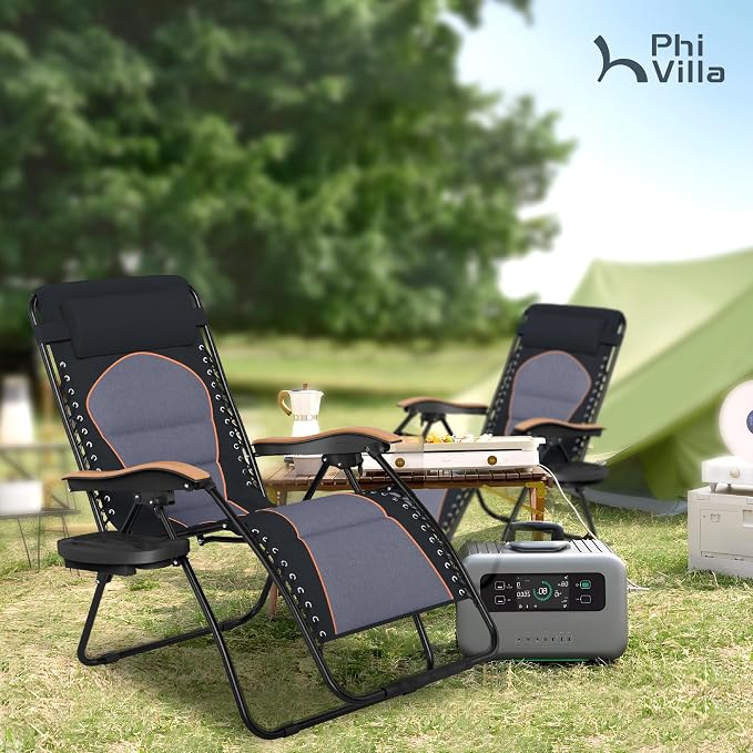 PHI VILLA XXL Oversized Padded Zero Gravity Chair, Foldable Patio Recliner - Image 2