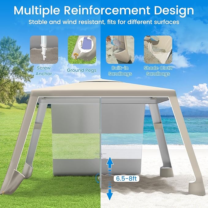 MoKo Beach Cabana, UPF 50+ Protection Easy Setup Beach Tent Sun Shelter - Image 3