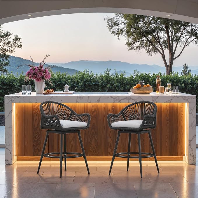 24” Outdoor Swivel Bar Stools Set of 2, Counter Height Bar Stools - Image 8