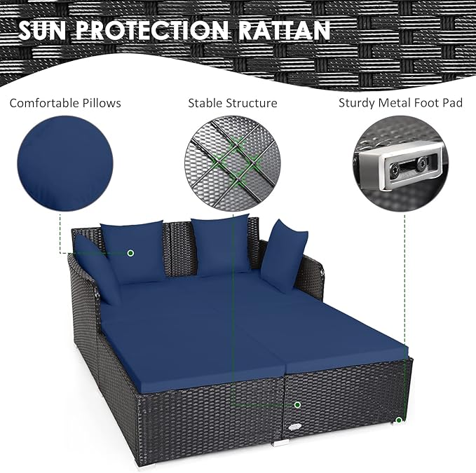 Tangkula Outdoor Rattan Daybed, Sunbed Wicker Furniture w/Spacious Seat - Image 6