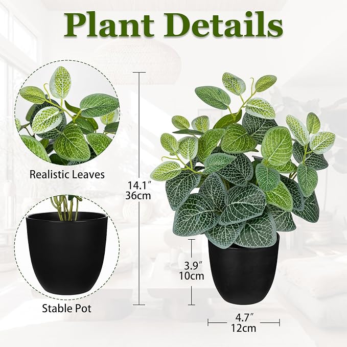 14.5" Artificial Plants Indoor Home Decor, Fake Potted Silk Plants - Image 2