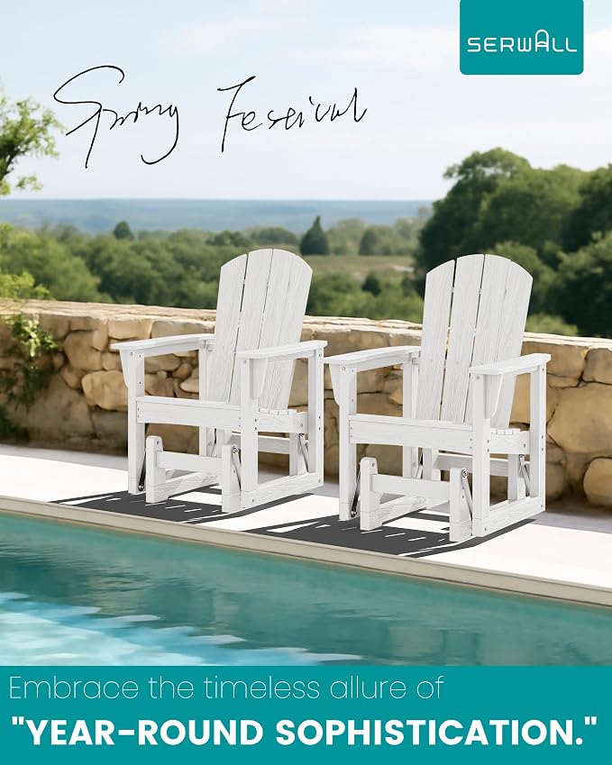 SERWALL Outdoor Glider Chair Set of 4, HDPE Wood-Like Patio Glider Rocker - Image 7