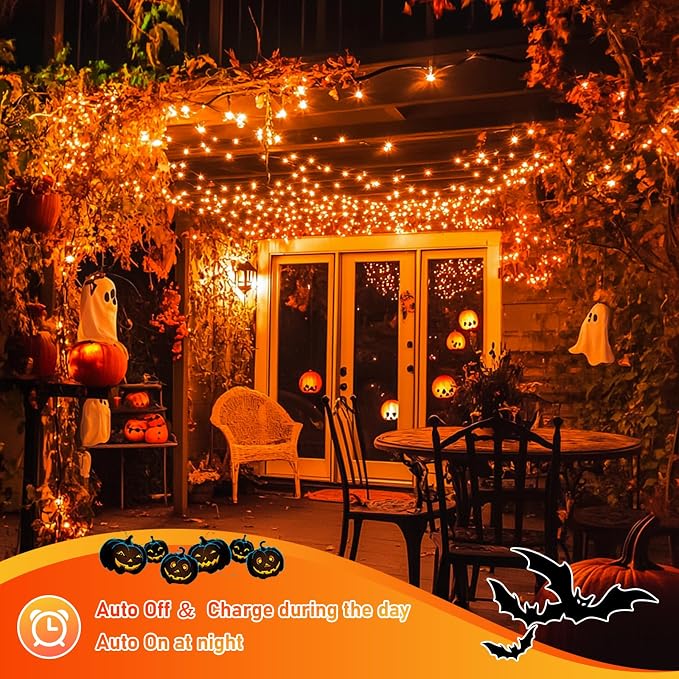 JMEXSUSS 4 Pack Solar Halloween Lights, Total 400 LED 132 FT Orange Solar - Image 4