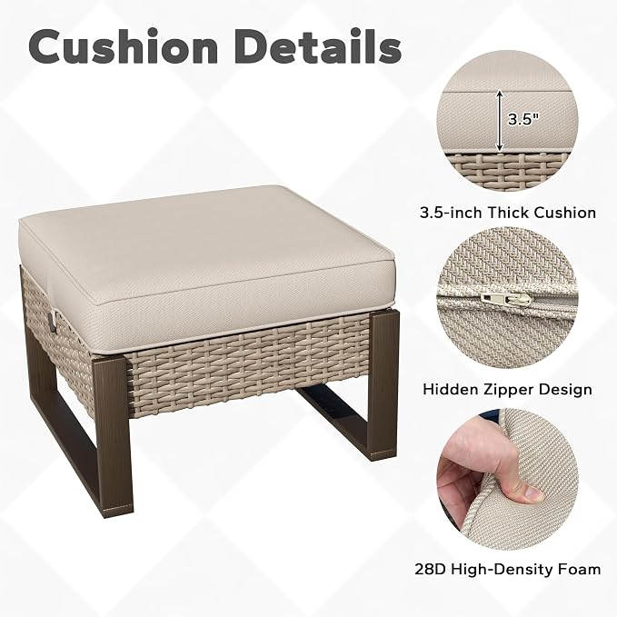 Joyside Outdoor Patio, All-Weather PE Rattan Ottomans Footstools - Image 4