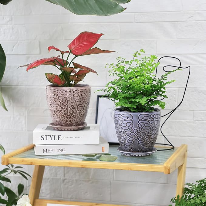 6 Inch Retro Ceramic Planter Set of 2 - Image 7