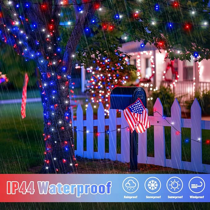 JMEXSUSS 2 Pack Red White and Blue Solar Lights 100LED 33ft Patriot Solar - Image 3