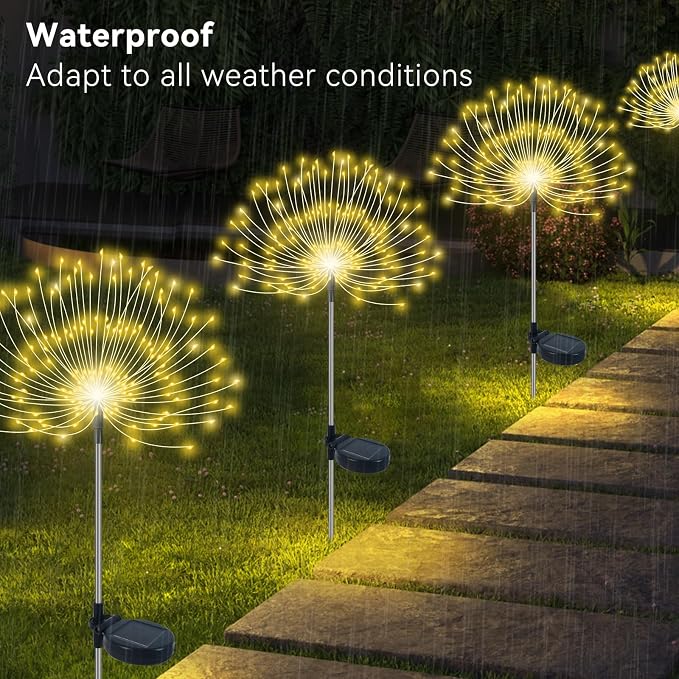 Solar Garden Lights Outdoor Waterproof, 2 Pack 120 LED Solar Firework Lights - Image 3