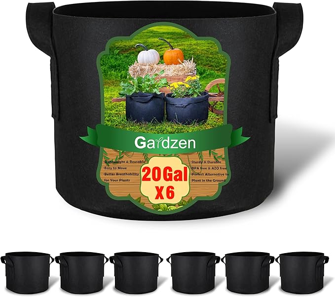 Gardzen 6-Pack 20 Gallon Grow Bags, Aeration Fabric Pots by Gardzen