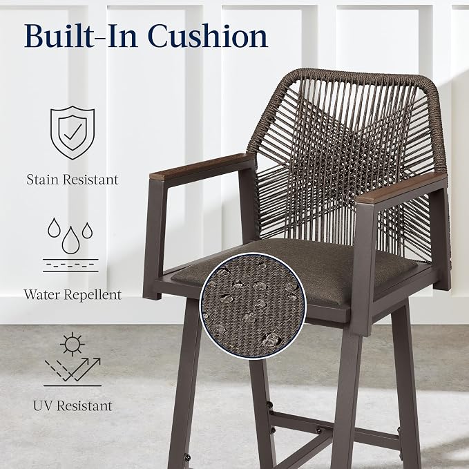 Best Choice Products Outdoor Bar Stools Set of 2, Bar Height, 360° Swivel - Image 5