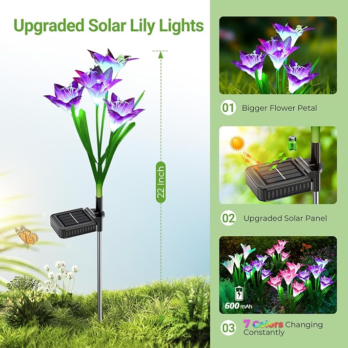 WdtPro Solar Lights Outdoor Garden Decorative 6 Pack, Waterproof Solar Garden - Image 3