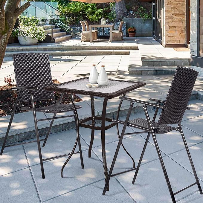LUARANE Folding 4 Pieces Wicker Rattan Chairs, Tall Bar Stool Set - Image 8