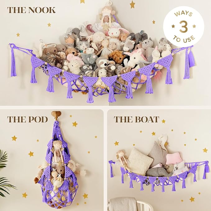 Macrame DreamLights Boho Stuffed Animal Storage Net Hammock Extra Large Plush - Image 4