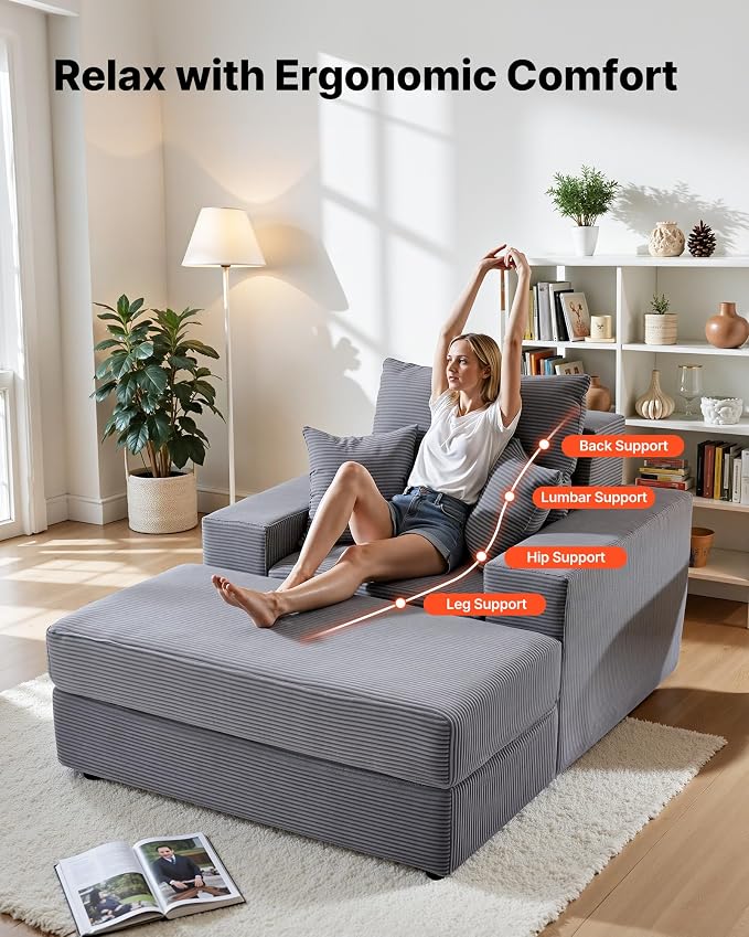 VEVOR Chaise Lounge Chair, 44 in Boneless Modular Chaise Lounge Indoor - Image 4