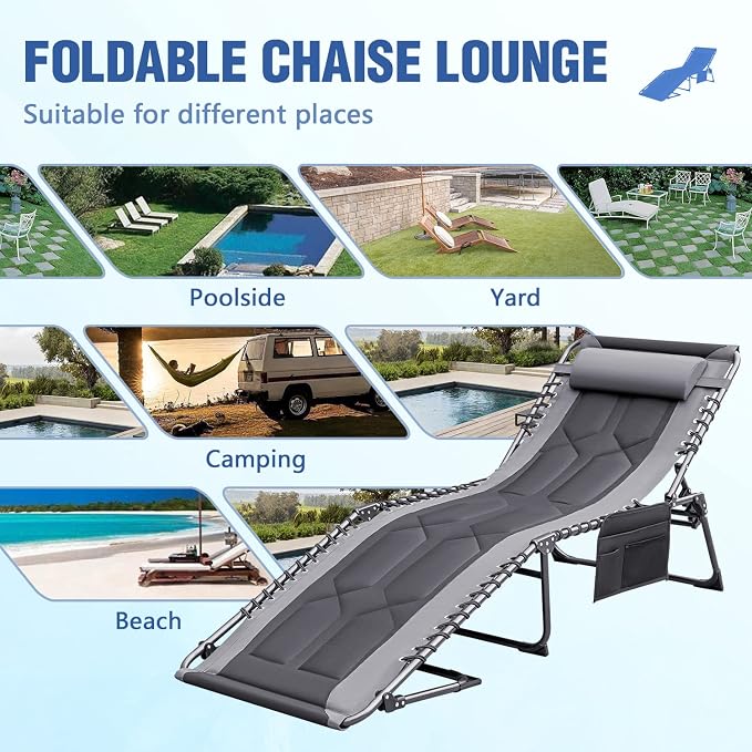 Devoko 4-Fold Padded Portable Folding Outdoor Chaise Lounge Heavy Duty - Image 9