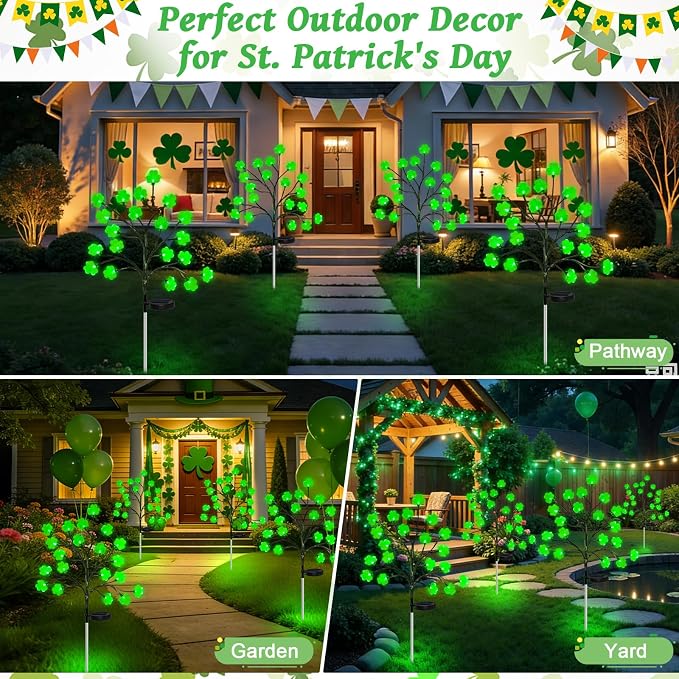 4 Pack St Patricks Day Solar Outdoor Lights, 80 LED St Patricks Day Decorations - Image 6