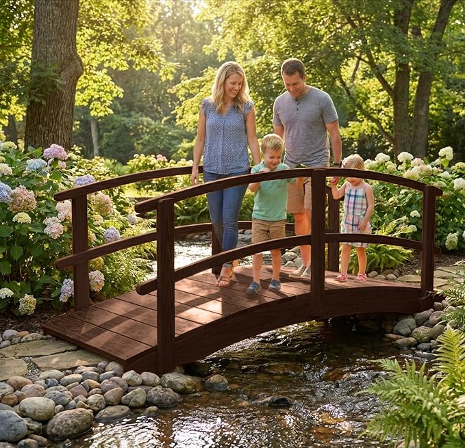 8 FT Walnut Amish Made Garden Bridge - Image 7