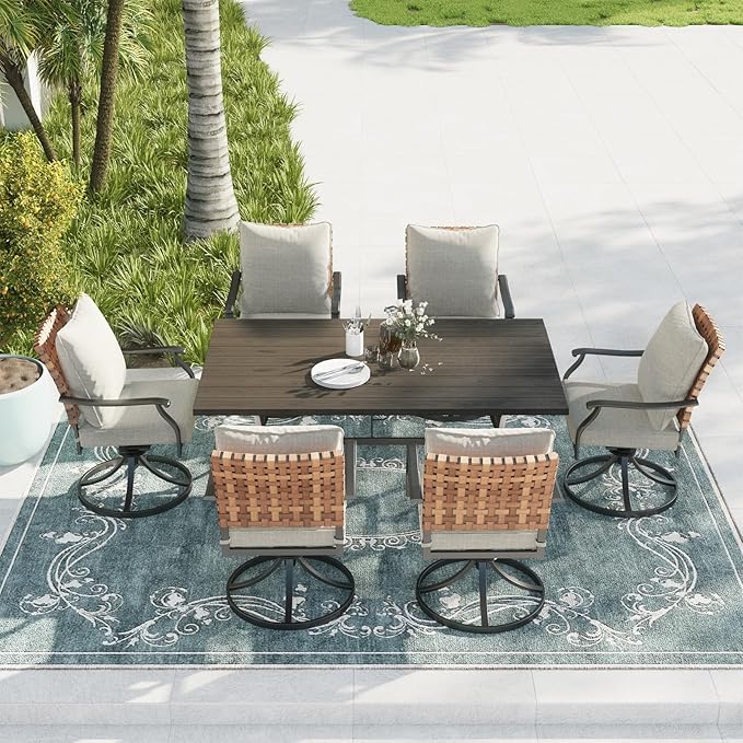 Grand patio 7-Piece Outdoor Dining Set, 6 Leather-Look Wicker Swivel Patio - Image 2