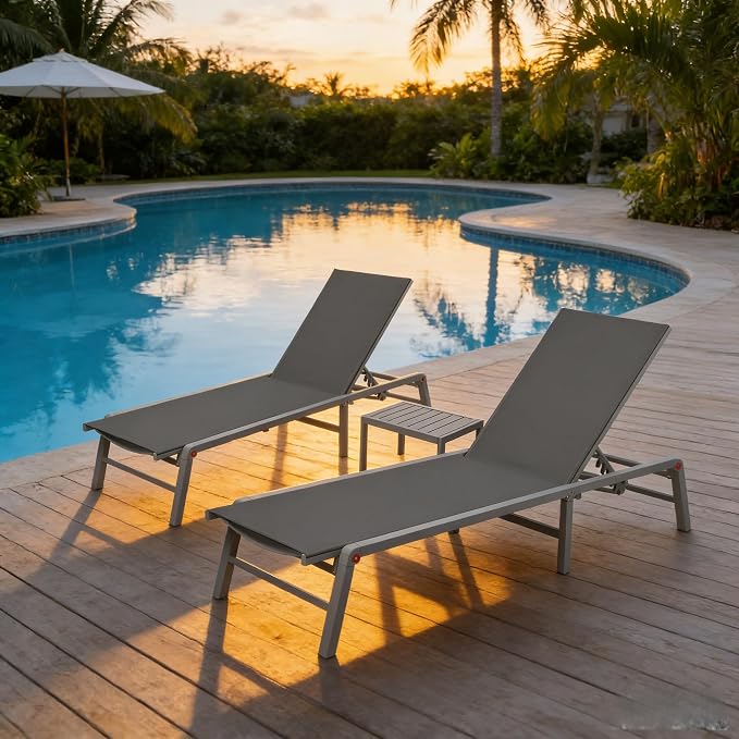 Kozyard 3-Pieces Patio Lounge Set, 2 Foldable Adjustable Lounge Chairs and Side by Kozyard