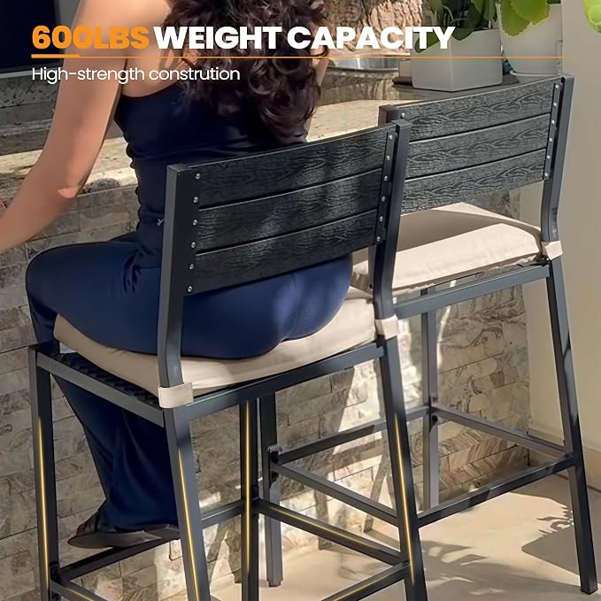 Crestlive Products Outdoor Bar Stools Set of 2, Patio Counter Height Barstools - Image 5