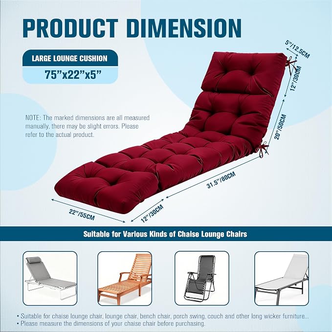 MTMR Chaise Lounge Cushion Outdoor, Non-Slip Chair Cushion - Image 7
