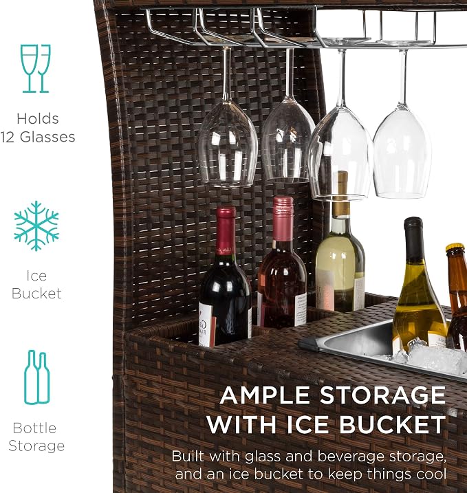 Best Choice Products Outdoor Rolling Wicker Bar Cart w/Removable Ice Bucket - Image 3